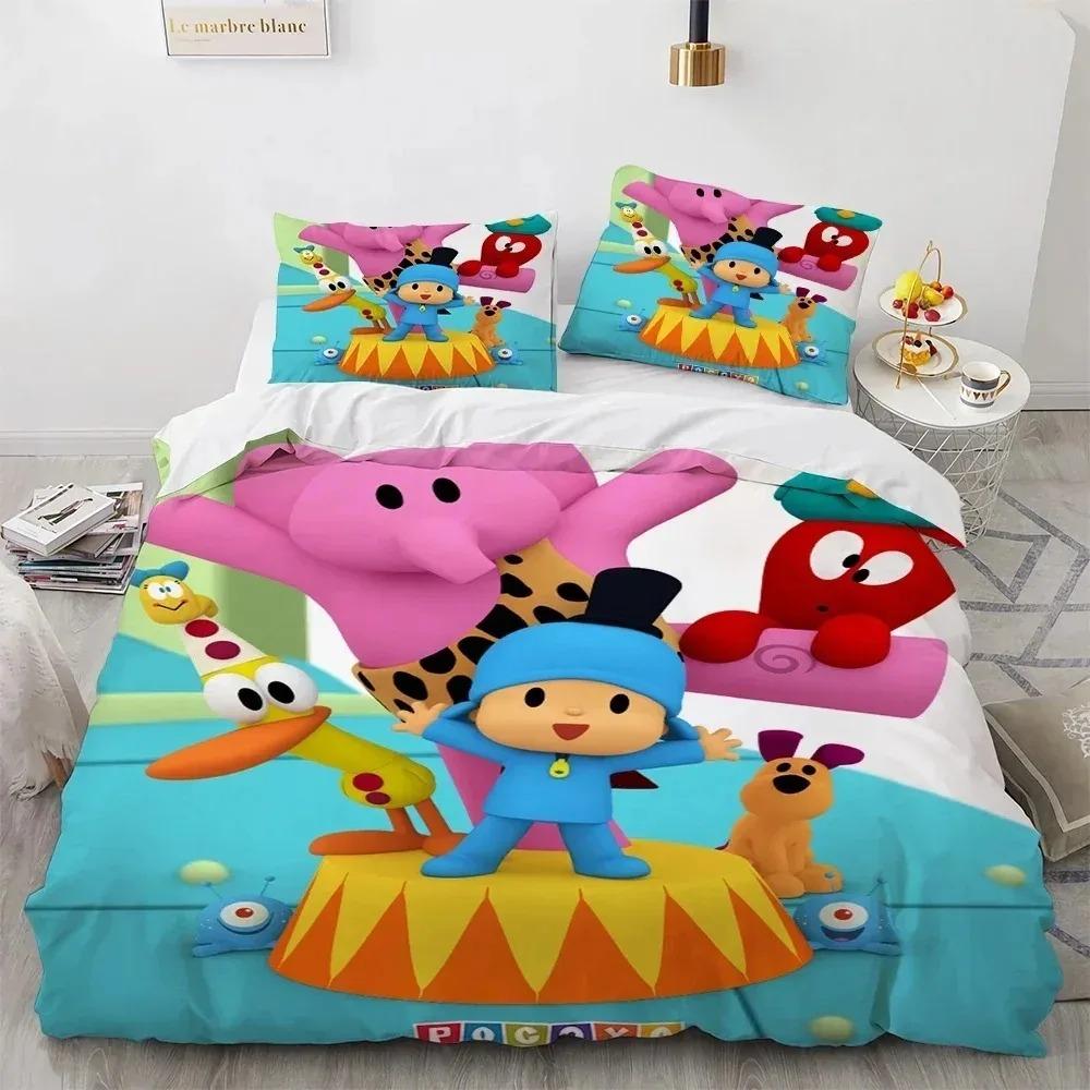3D Print P-POCOYOS Kawaii Cartoon Bedding Set,Duvet Cover Bed Set Quilt Cover Pillowcase,King Queen Twin Size Boys Girls Adults