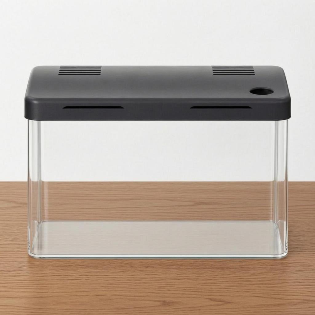 Desktop Aquarium with Dark Lid Covered RoundedCorner Acrylic SpaceSaving Clear tank