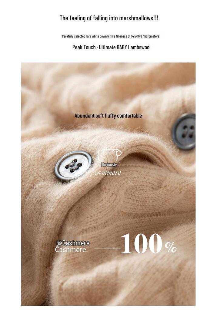 Kang Sai Ni 100% Cashmere Women's Retro Cable Knit Cardigan: Fashionable, Loose, and Slimming Outerwear