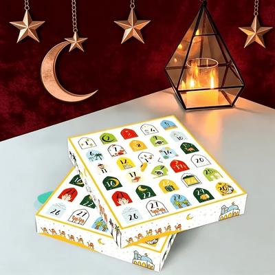 30 Empty Grid Ramadan Advent Calendar Box Paper Quick-release Surprise Gift Box Cartoon Pattern Middle East Theme
