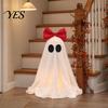 Pink Bow Ghost Decoration LED Decoration, Halloween Tabletop Ornament, Soft Girly Fabric Haunted House Decor with Warm Glow for Home Cute Ornament