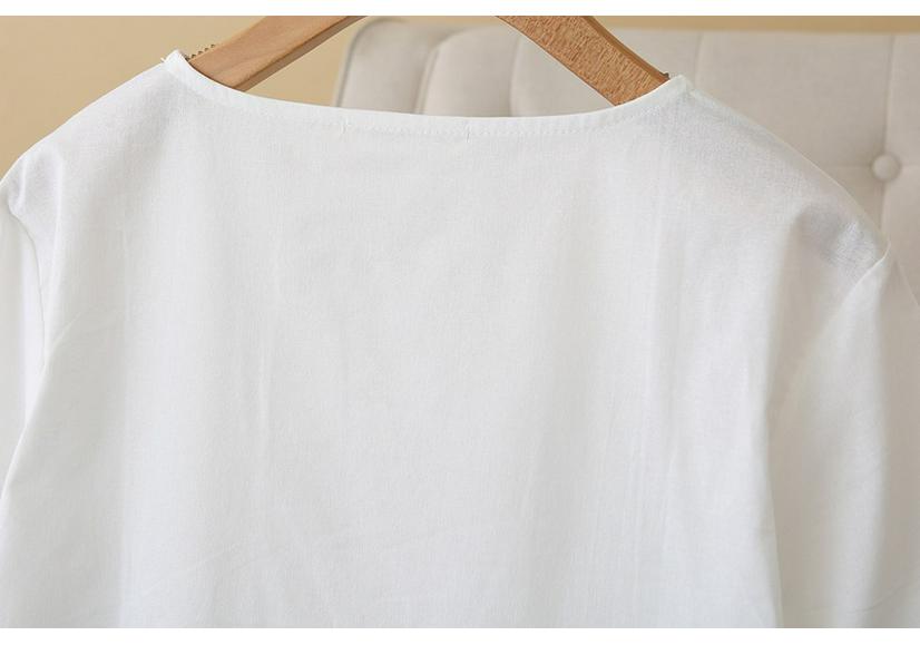 B1 Plus Size Women's Ethnic V-Neck Short Sleeve Cotton Linen Shirt - Summer 2026 Arrivals