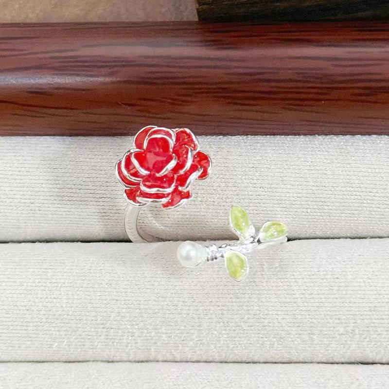 Small Fresh Enamel Ice Blue Flower Opening Ring Super Fairy Diamond Stacked Wearing Personality Sweet Super Fairy Ring Woman