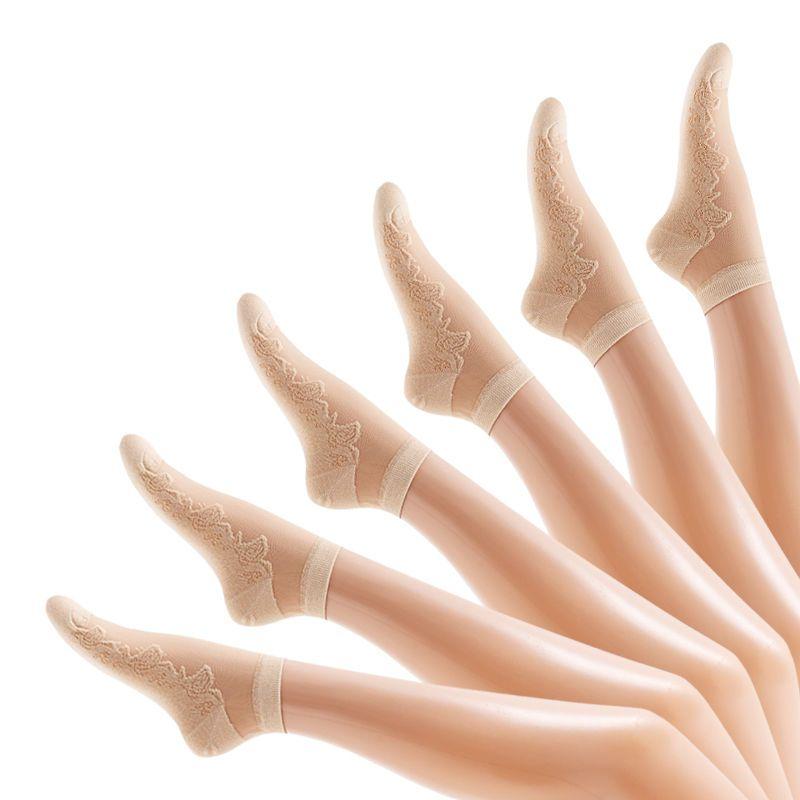6 Pairs of Summer Ice Silk Short Tube Socks Rose Glass Silk Cotton Bottom Thin Breathable and Non Slip Women's Crystal Silk Socks