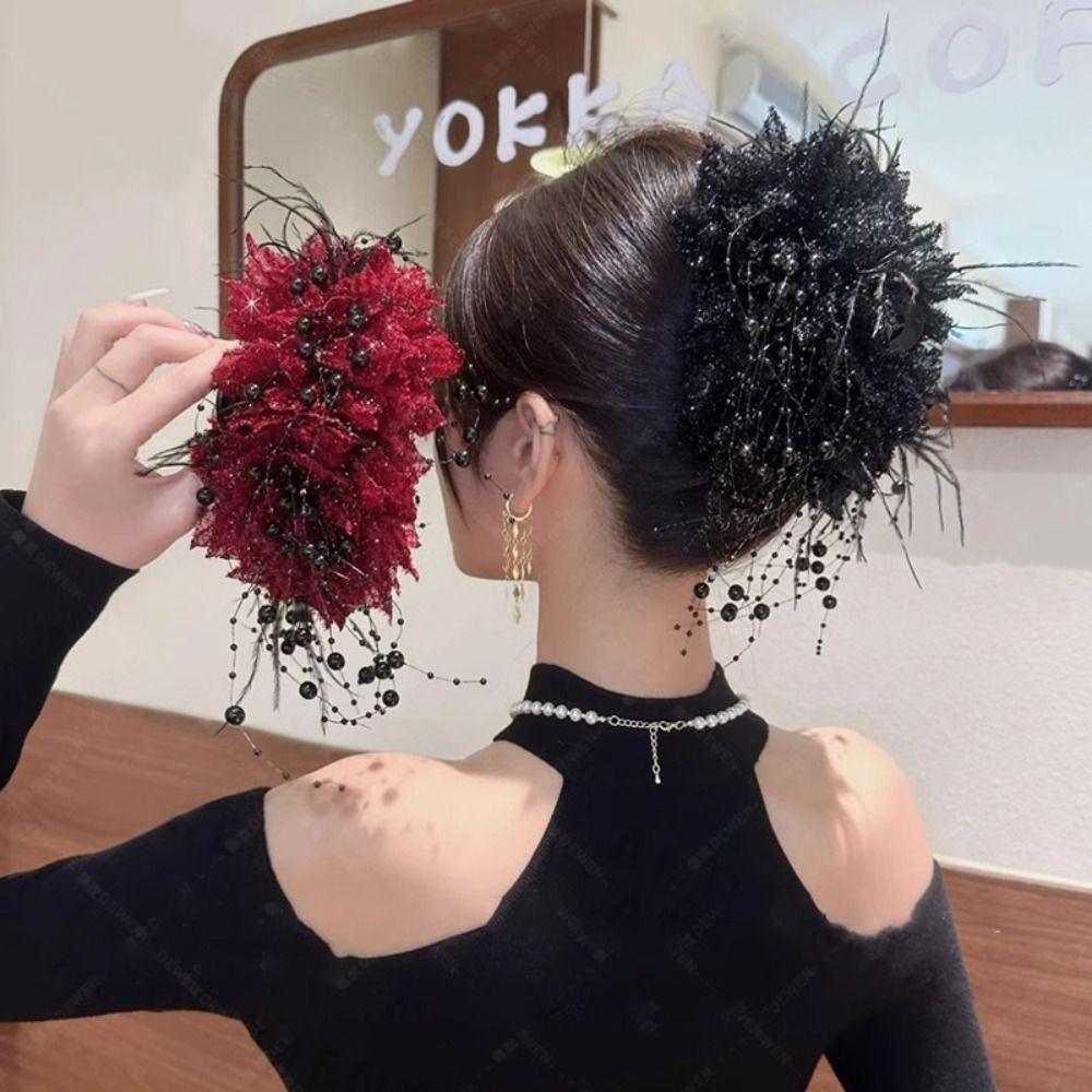 Peony Flower Grasping Clip Sequin Hair Accessories Fashion Crab Hair Clips  Women