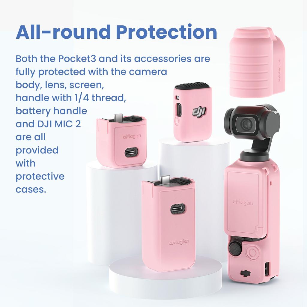 AMAGISN For DJI Osmo Pocket 3 Silicone Protective Case Lens Cap Gimbal Guard Accessory
