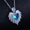 Angel Wing Pendant Necklace with Simulated Aquamarine Heart Wing Jewelry Design for Women