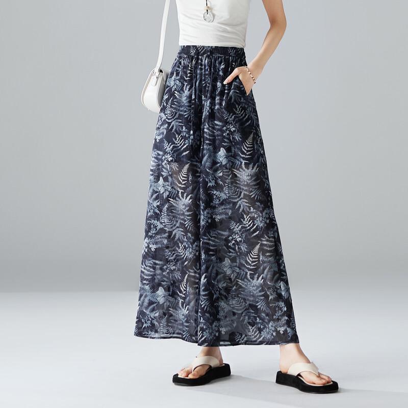 SOFSIL Women s 2026 Summer Retro Print Wide Leg Pants 27/M темно-синий
