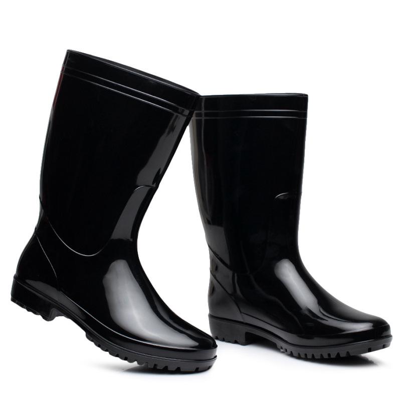 Men's Non-Slip Mid-Calf Waterproof PVC Rubber Boots - High Quality, Wear-Resistant, Food Safe, Ideal for Labor Protection.