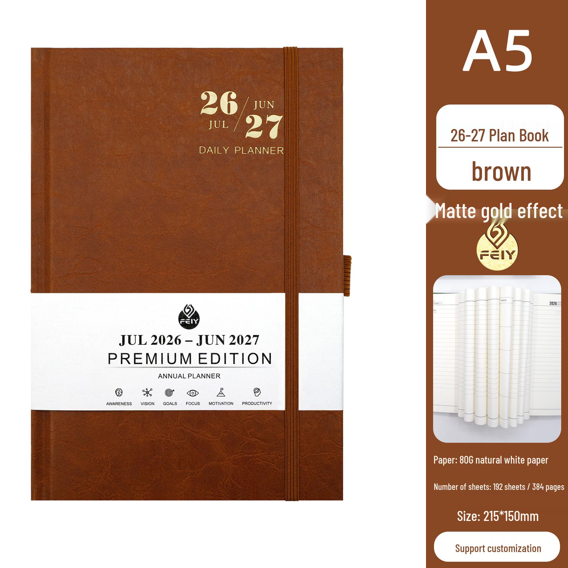 26-27 Year High-Value A5 Weekly Planner - English Cross-Border Custom Notebook A5 коричневый