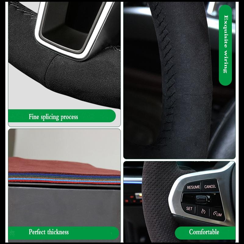 Black Suede Leather Blue Marker Steering Wheel Covers for BMW M2 M3 F80 F82 M4 M5 F12 F13 M6 F85 F87 X5 X6 F33 F30 M Sport