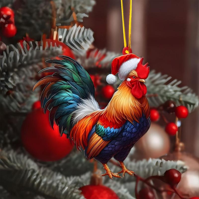 2D Christmas Squirrel Pendant Hedgehog Cat Pattern Decorative Acrylic Flat Ornaments Cartoon Animal Car Hanging