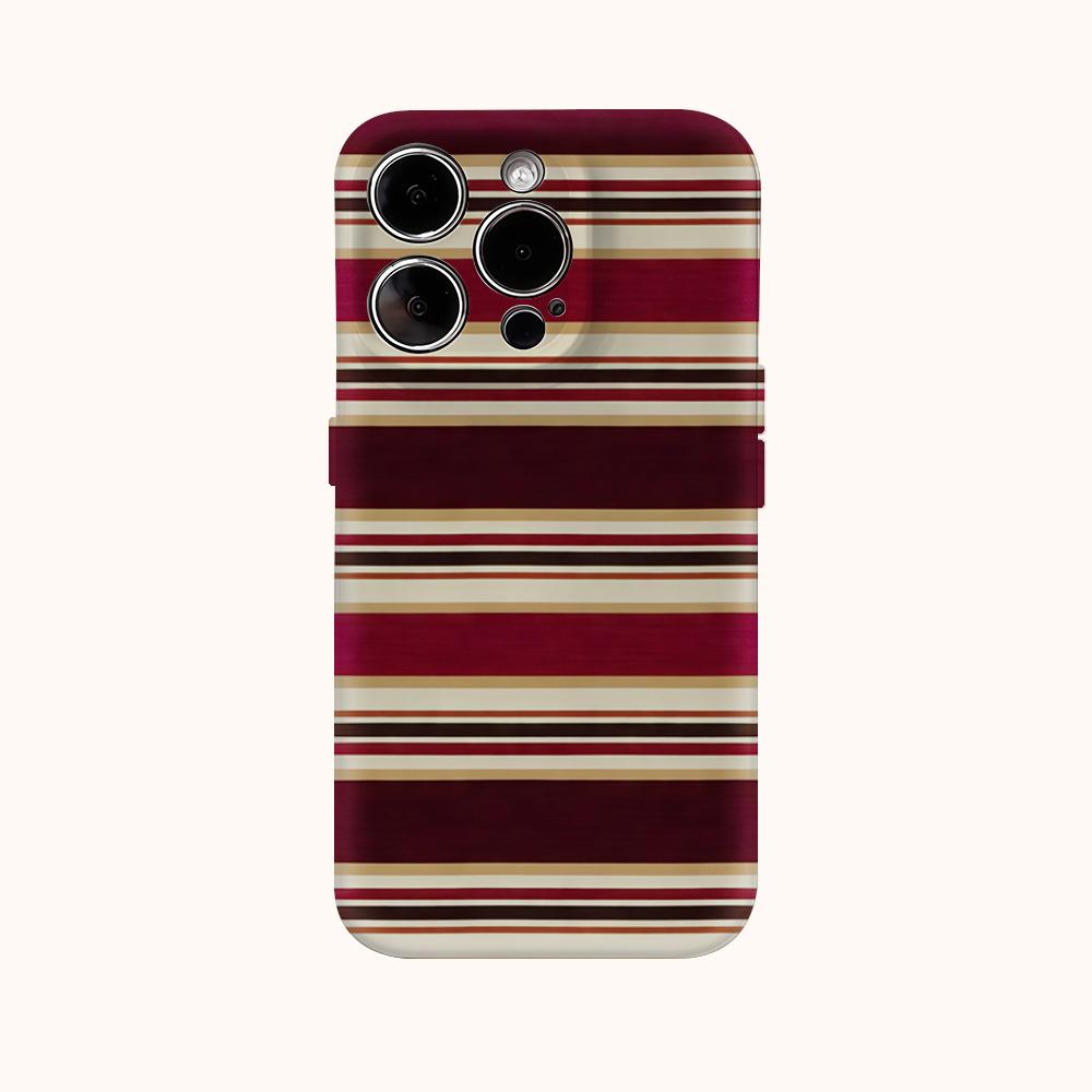 Burgundy Stripe Elegance Phone Case for IPhone 16 15 14 13 12 11 X XS XR XSMAX 7 8 Pro Max Plus Double-layer Back Cover