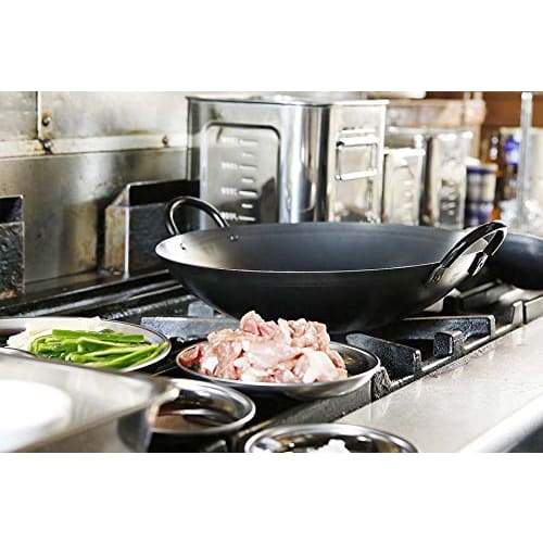 EBM Iron Blue Temper Pressed Chinese Pot with Handle, 39cm