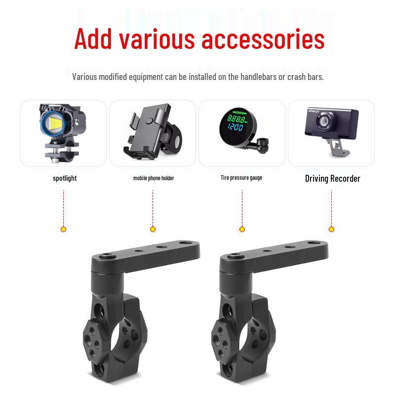 Universal Rotating Spotlight Mounting Bracket for Cars, Motorcycles, and Electric Vehicles with Shock Absorbing Tube Clamp.