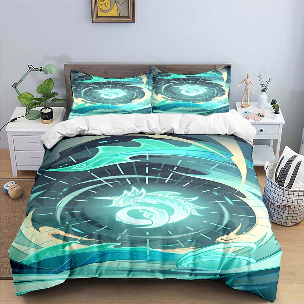 Bettdecke Mode Beliebtes Spiel G-Genshin Elements Druck Bettwäsche Zubehör Set Bett Bettdecke Set Bettwäsche Set Luxus Geschenk