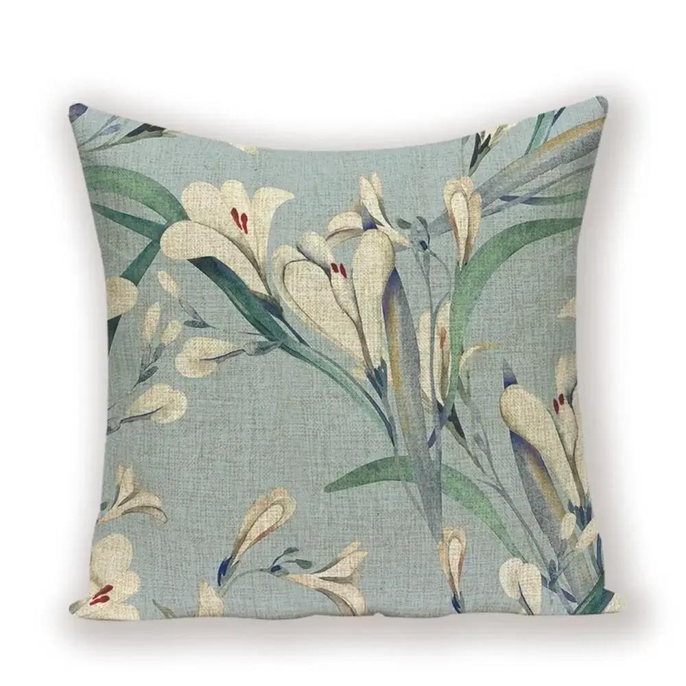 

Vintage Floral Linen Pillow Case Sofa Living Room Seat Car Soft Cushion Cover Home Decorative Pillowcase 45*45cm 16x16Inch