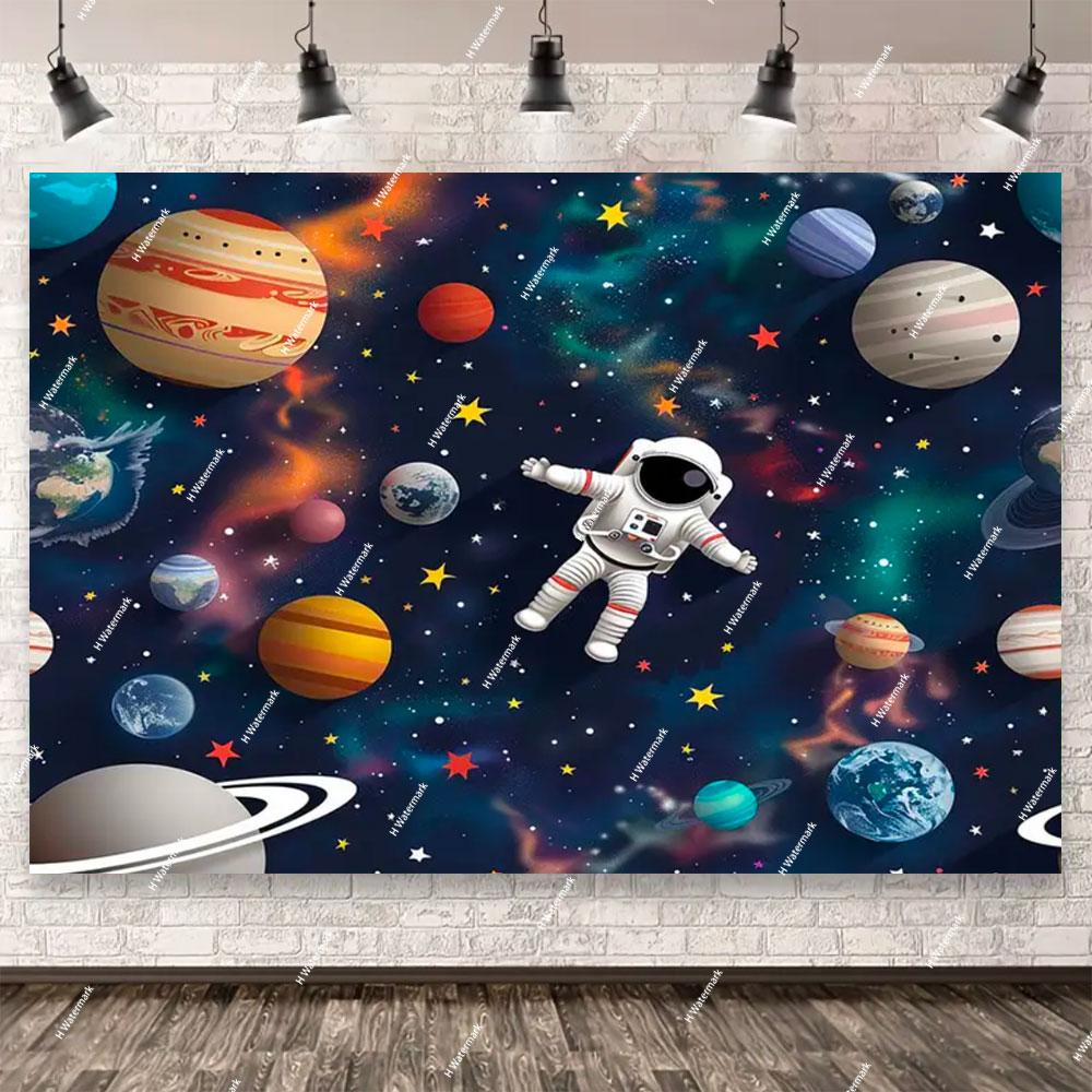 Space Astronaut Birthday Party Background Banner Custom Decoration Rocket Theme Photography Boy Birthday Gift Photo Studio Prop