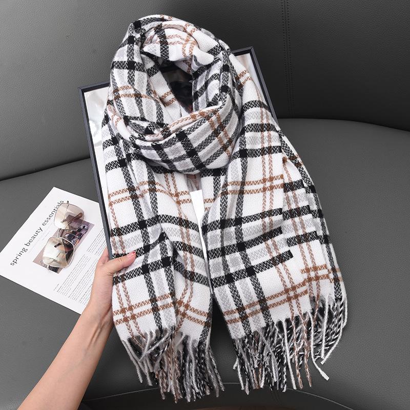 Literary and retro scarf women's autumn and winter fashion long thickened imitation cashmere warm shawl rice grain pattern scarf