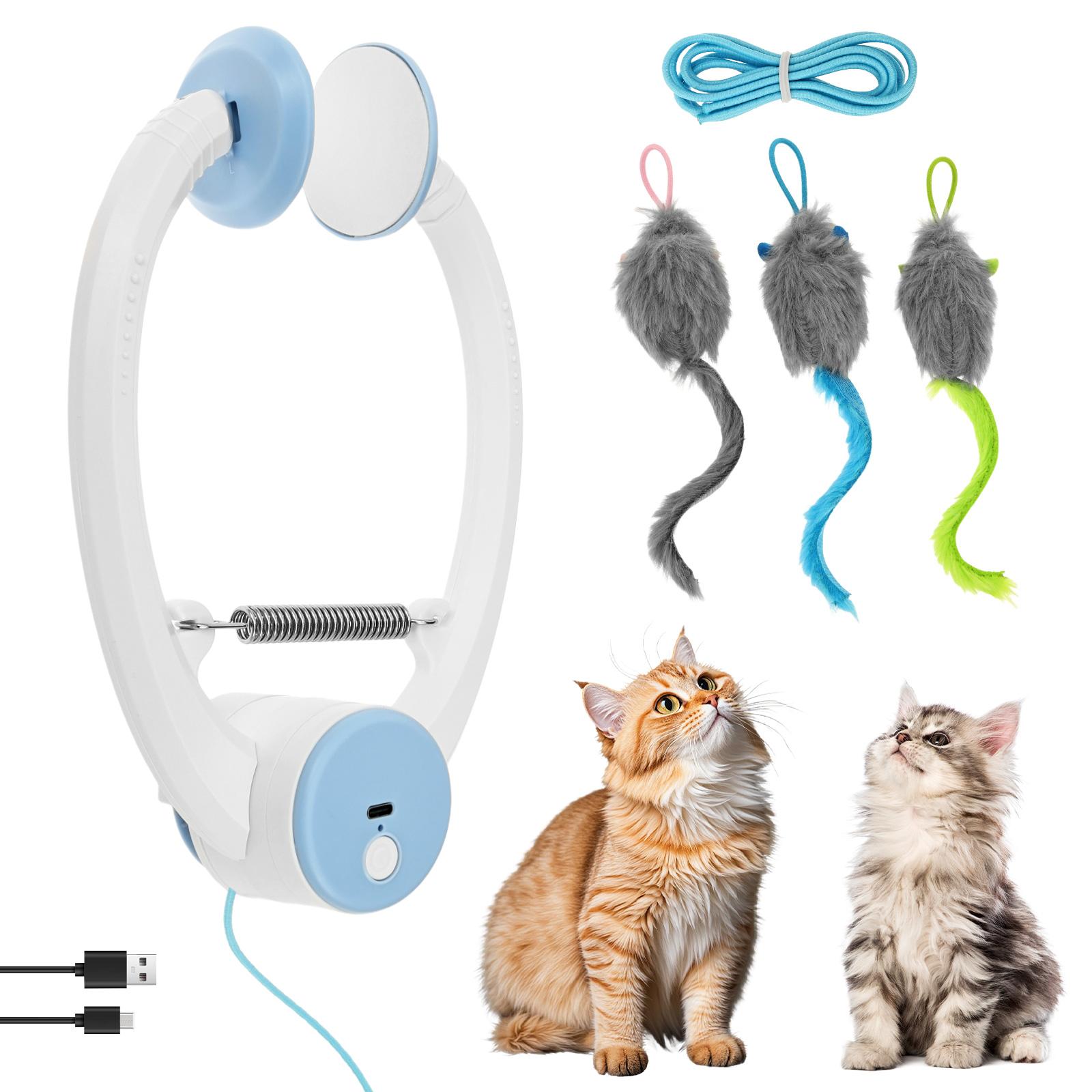 

Электрическая подвесная на дверь игрушка-кошка Интерактивная выдвижная игрушка Забавная самоиграющая котенок Когтеточка Веревка Мышь Игрушка Товары для домашних животных синий