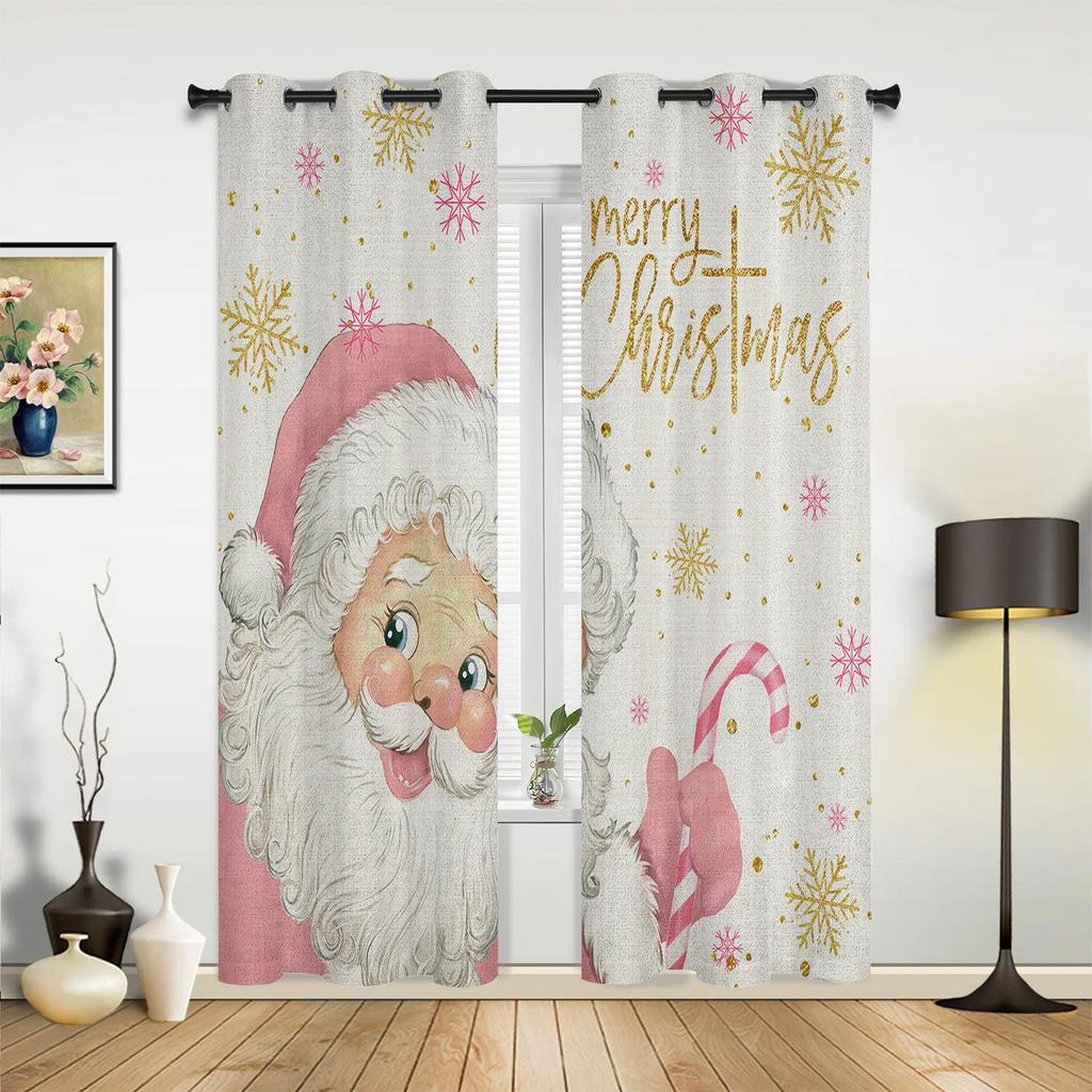 Christmas Santa Claus Decor Ball Curtains Bedroom Living Room Drapes Kitchen Children Window Curtain Home For Area Made Of Polyester