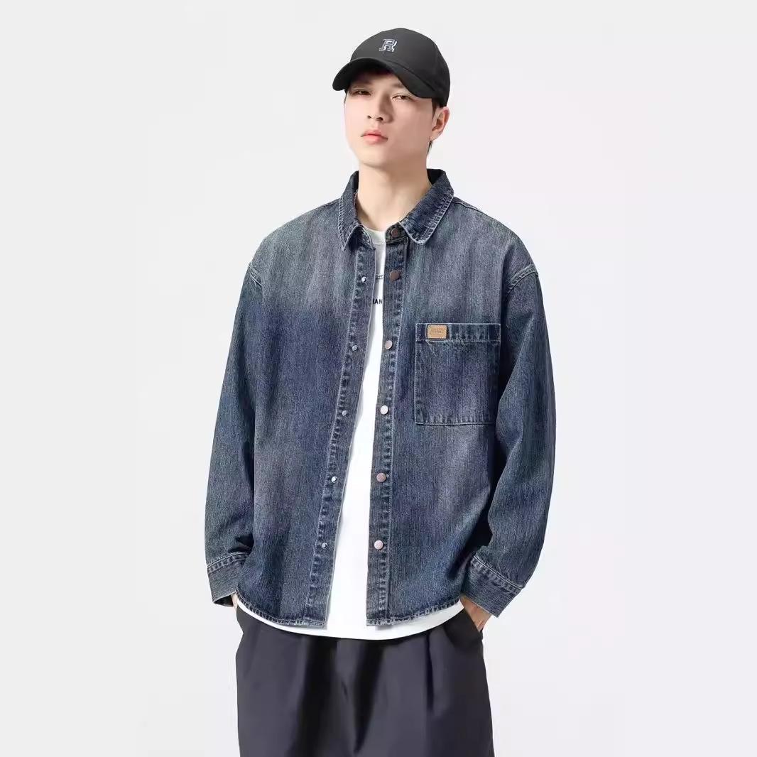 

Liyang 2024 Autumn Korean Style Trendy Men s Washed Loose Casual Shirt M синий