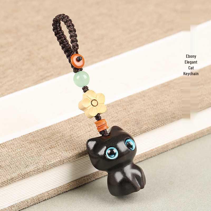 Ebony Cat Keychain & Phone Lanyard Charm for Men and Women