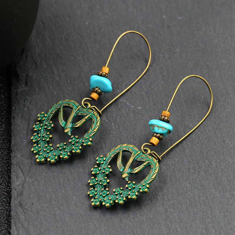 Ethnic Vintage Bohemia Big Ear Hook Drop Earrings For Women Geometric Leaf Wing Flower Hollow Round Boho Earings Antique Jewelry