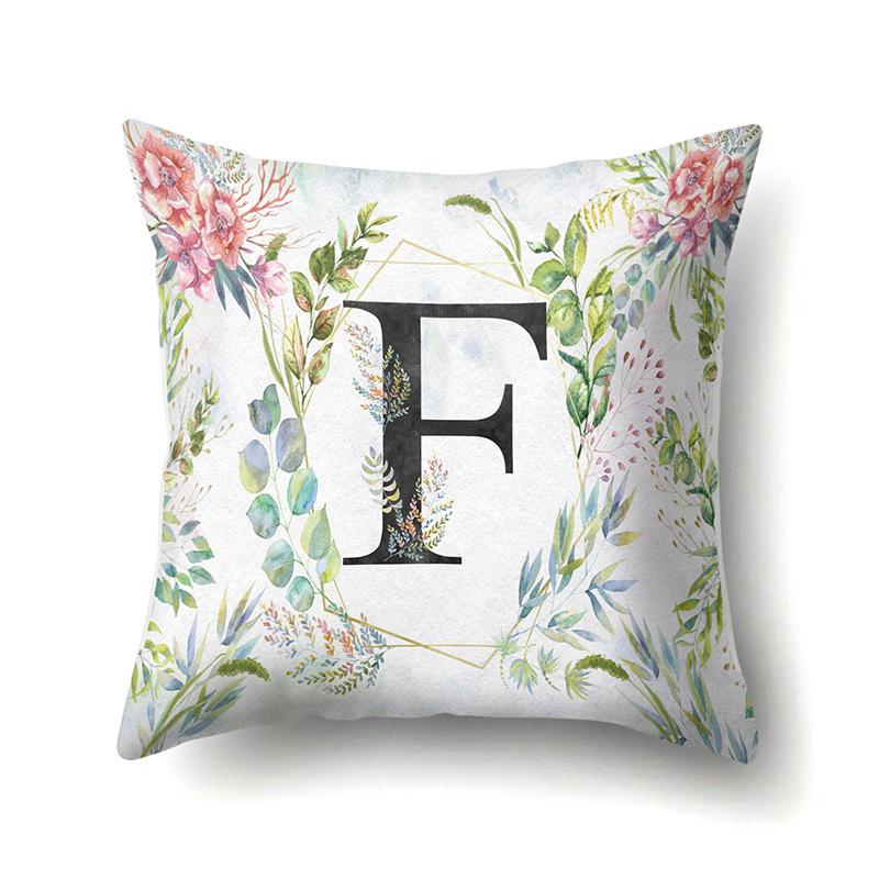 Polyester Pillowcase Green Leaf Decorative Print Pillowcase 26 English Letter Cushion Cover