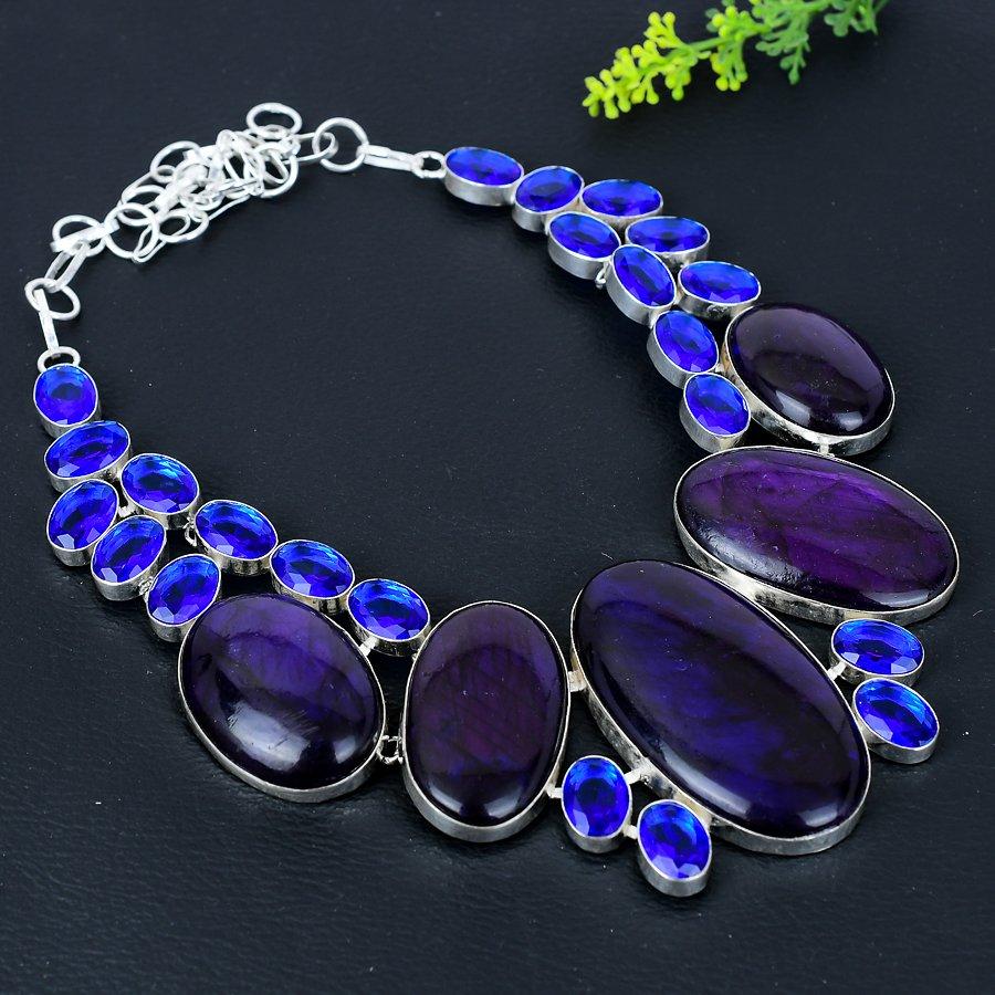 Purple Labradorite Handmade 925 Sterling Silver Jewelry Necklace 18" s4H69