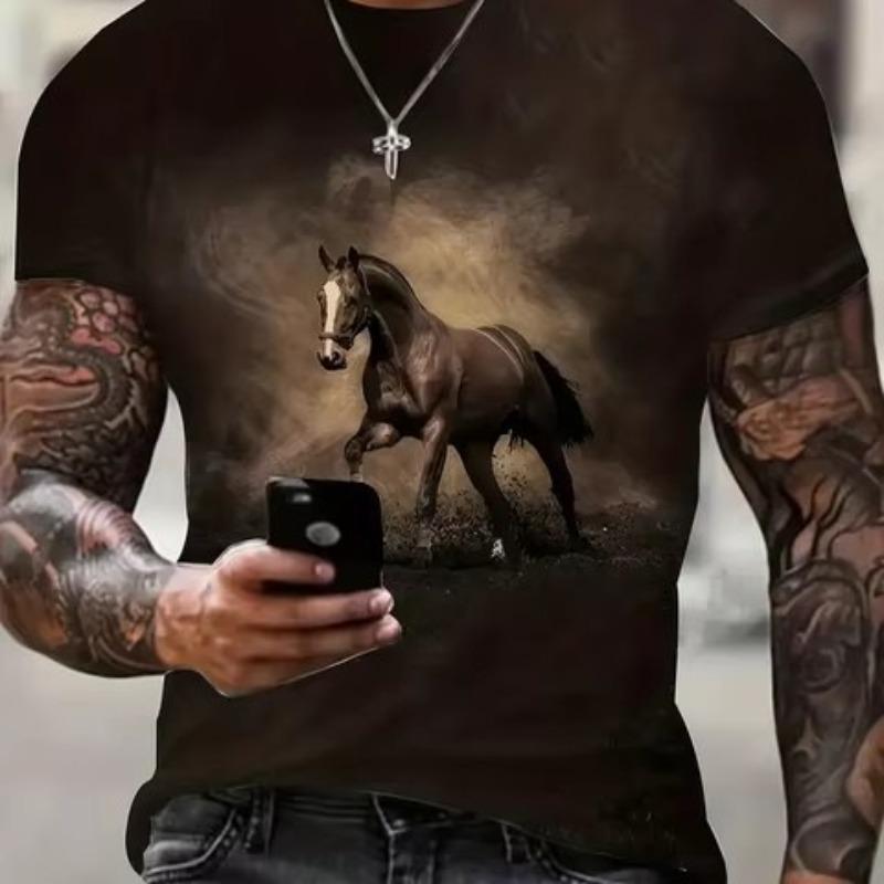 3D T-shirt Cool Trendy Men's Camouflage Hunting Animal Casual Horse Printed Short Sleeve