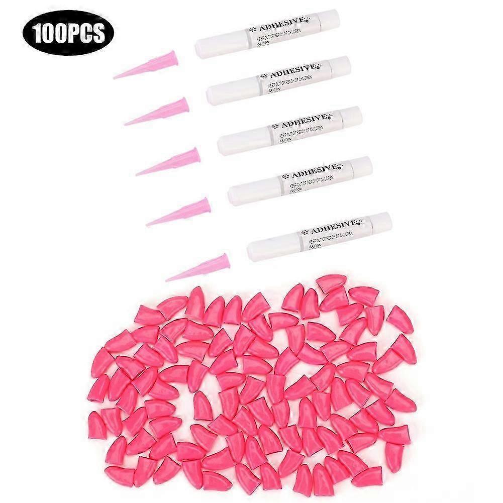 100PCS Pet Dog Soft PVC Nail Cover Paw Claw Cap Wrap Grooming Accessory (Dark Pink L)
