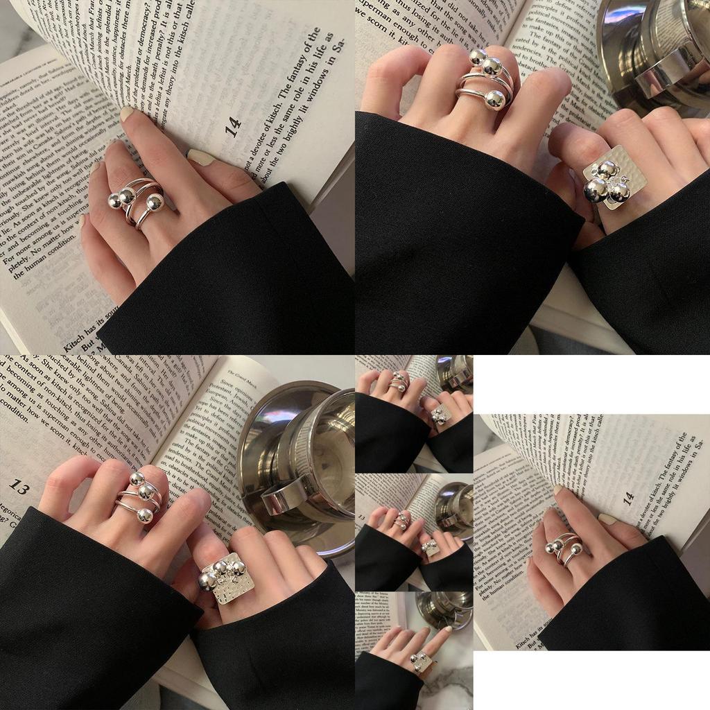 Eleganter Ring im koreanischen Stil aus 925er Sterlingsilber für Damen mit geometrischem Design und verstellbarer Größe