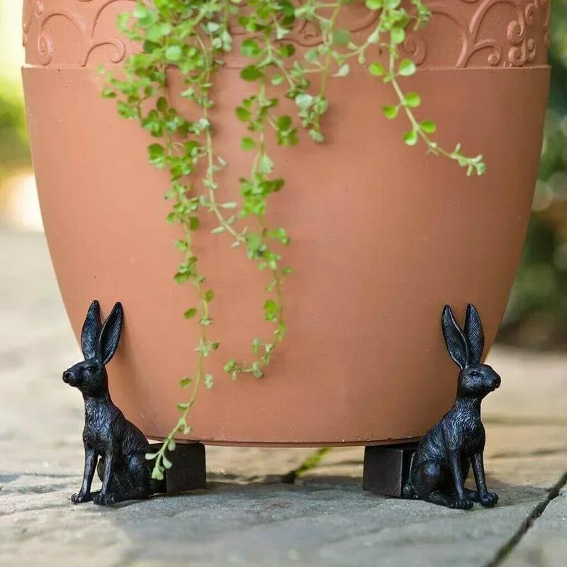 Flower Pot Holder Animal Dog Cat Rabbit Shape Pot Tray Support Resin Craft Decoration Outdoor Statue Garden Pot Planter