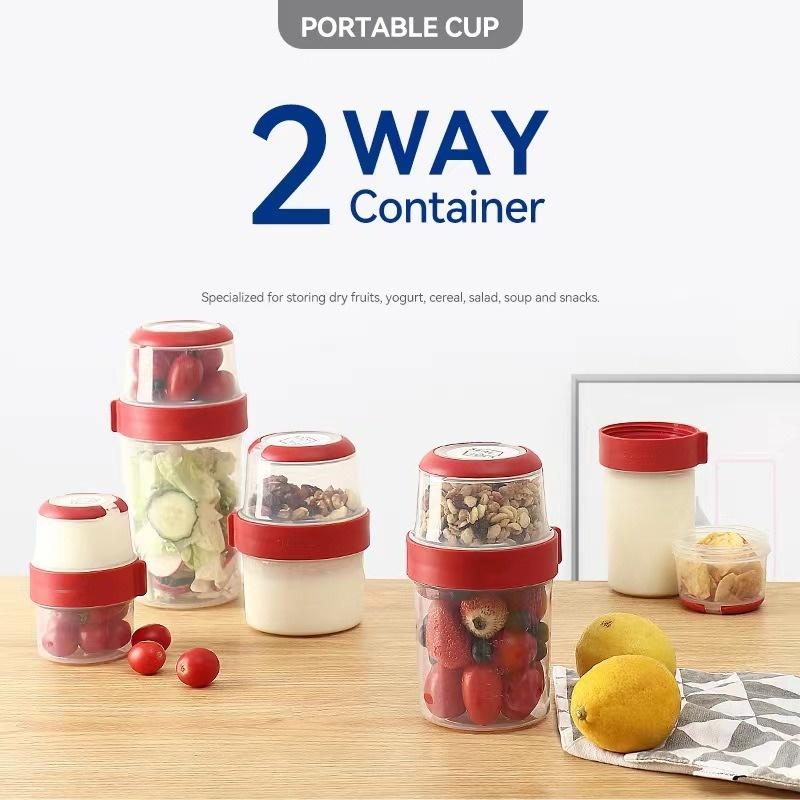 Double-layer Compartment Salad Cup Portable Crisper Cereal Yogurt Cup Fruit Food Storage Box Sealed Container Breakfast Cups