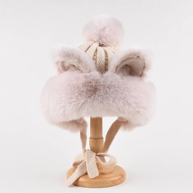 Fox Ear Hat Female Winter Sweet and Cute Knitted Woolen Lei Feng Hat Plush Thick and Warm Northeast Mongolian Hat Ear Protection