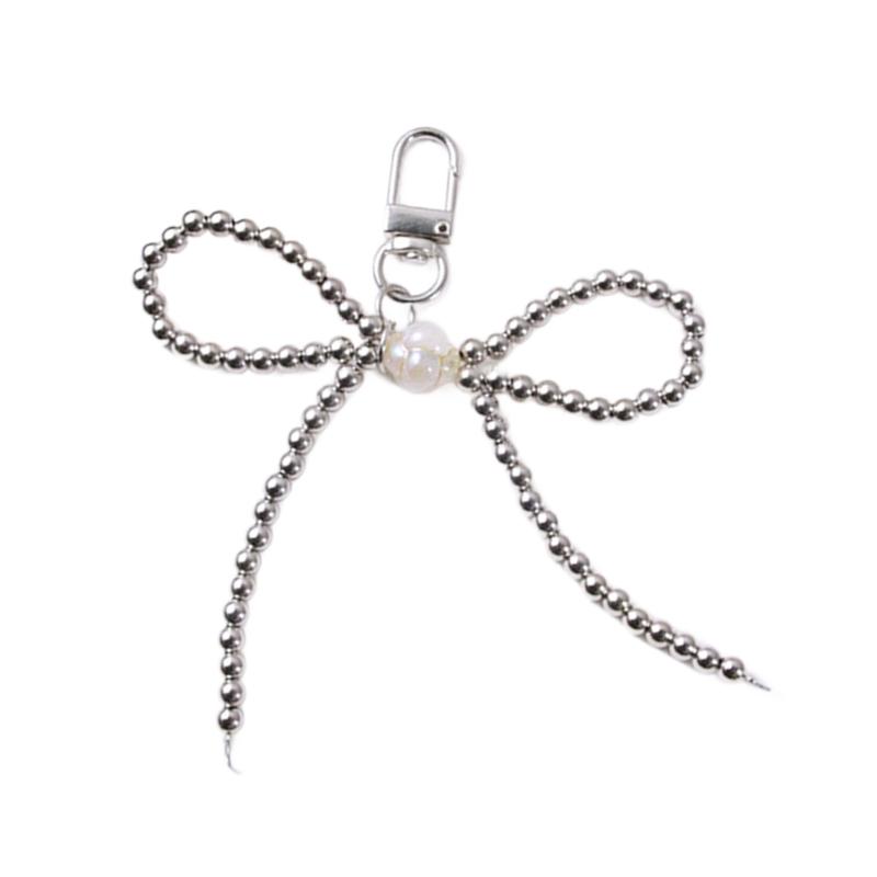 Fashion Beaded Bowknot Charm Keychains Sweet Cool Pendant Ornament Keyring Backpack Decoration Jewelry for Women Girls
