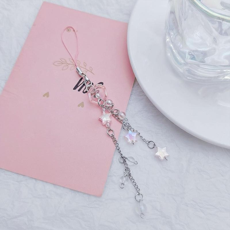 Unique Fringe Cellphone Strap with Jellyfish Shape Star Pendant Phone Lanyard DIY Handmade Cute Phone Charm Jewelry