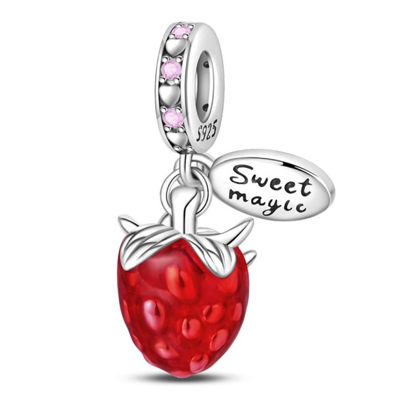 Fits Pan Braceletscopper Charms Color Strawberry Cherry Blueberries Fruit Sweet Original Diy Jewelry Birthday Fine Gifts