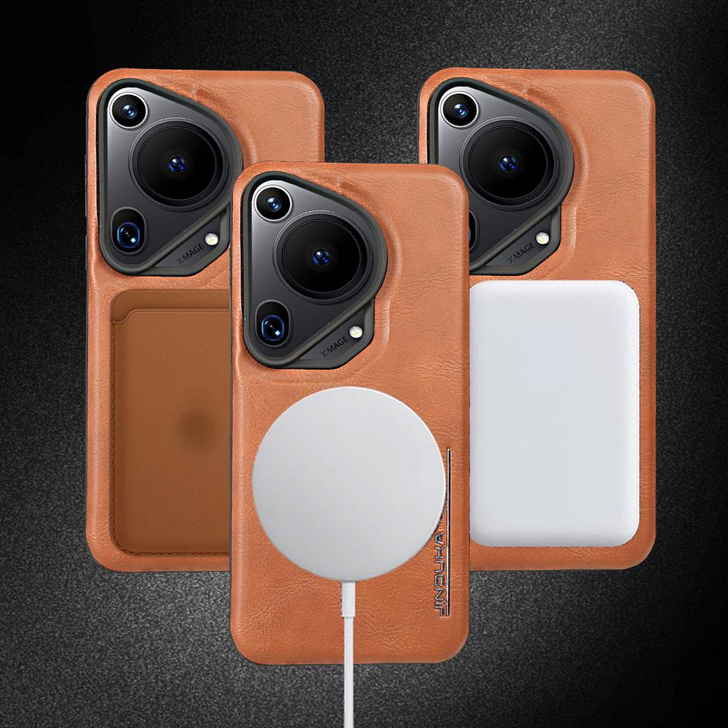 Luxury Magnetic Leather Case For Huawei Pura 70 Ultra Mate 60 Pro Plus Mate 50 40 Pro Camera Bumper Hard Cover Support Car Mount