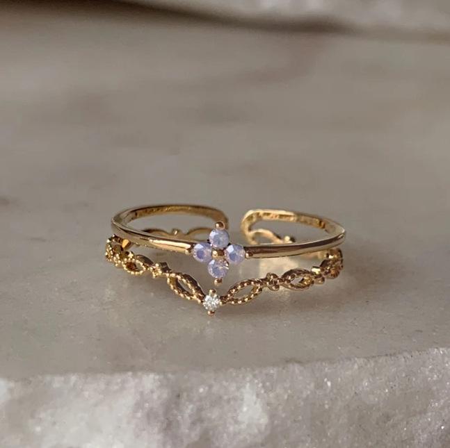New Cute Colorful Zircon Flower Ring For Women Girl Fashion Vintage Zircon Adjustable Rings Jewelry Gift