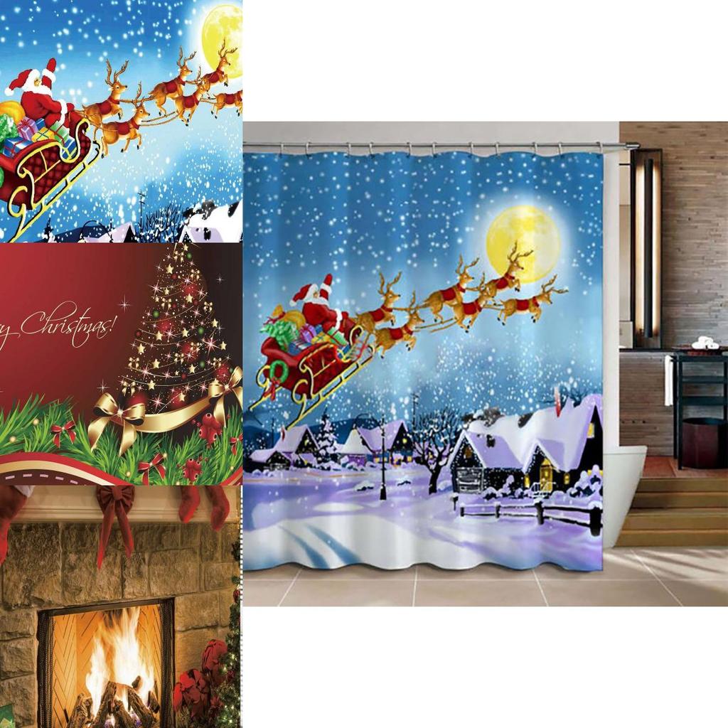 3d Printed Christmas Bath Curtain Thickened Polyester Fabric Waterproof Home Decor For Holiday Season 77