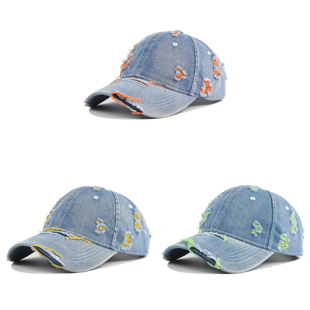 Vintage Distressed Denim Baseball Cap With Sun Protection For Casual Wear