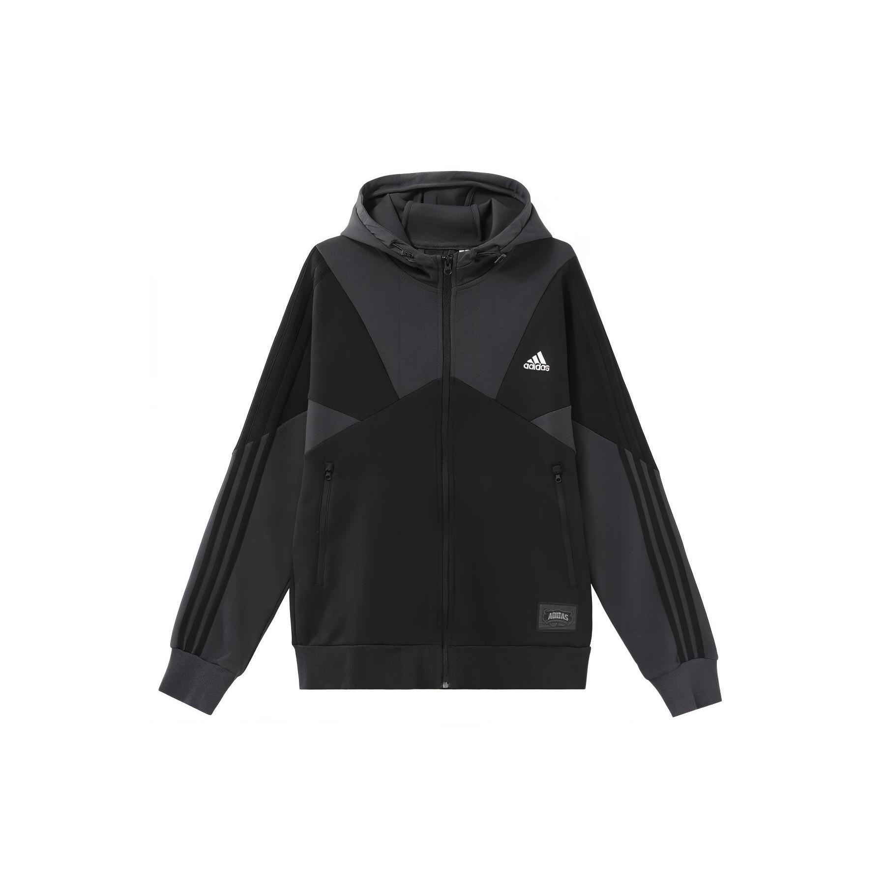 adidas Casual Sports hooded Splicing Jacket Black Men s HE7469 S