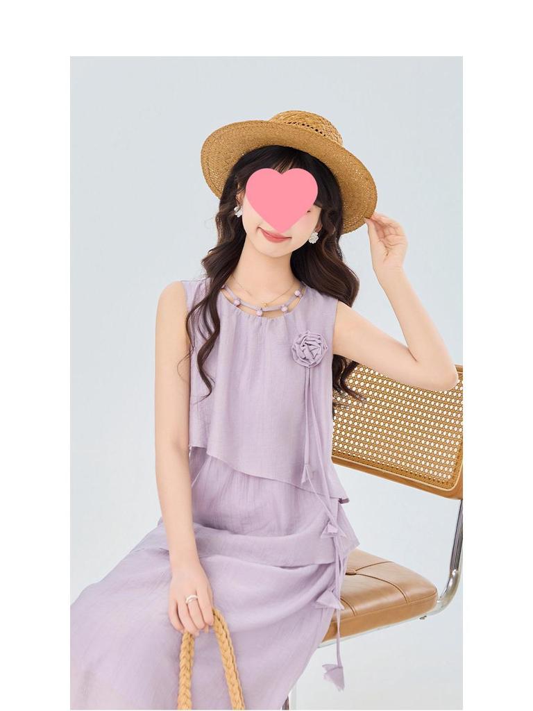 Women's 2025 Summer French Sleeveless Vest Cake Dress - Petite Holiday A-line Skirt, Loose Fit