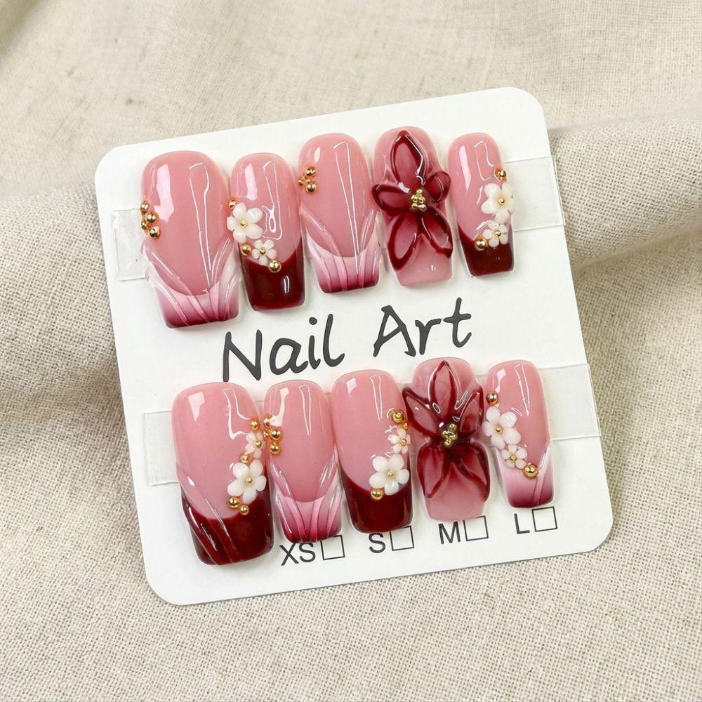 10Pcs Pink Flower Designs False Nails Sweet Extended Nail Extensions Fake Nail Tips  Nail Tool