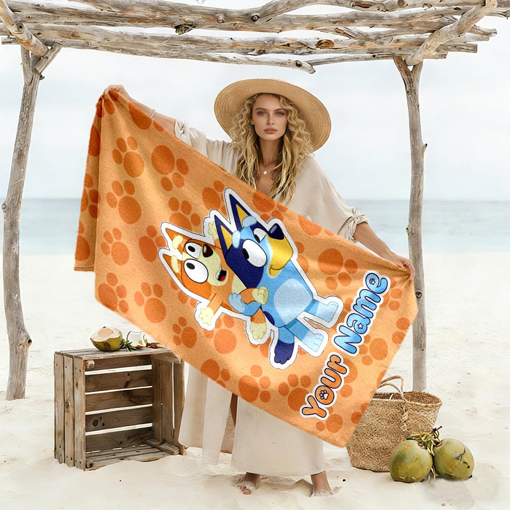 Bluey Personalized Name Beach Towel Soft Durable Quick-Dry Perfect for Traveling Yoga Camping and Swimming