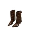 French Retro Pointed Belt Buckle Thin Heel Medium Boots Women's 2025 Autumn and Winter New Temperament Versatile High Heel Trouser Boots