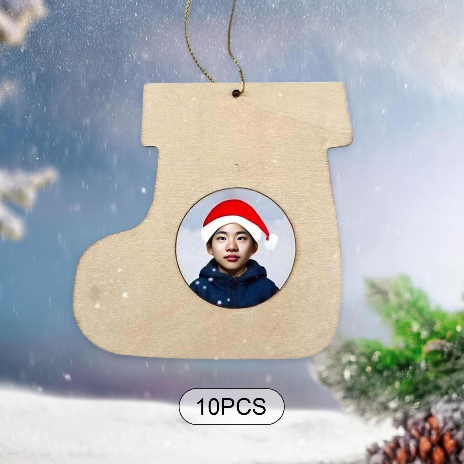 

10x Christmas Hanging Sock Shaped Photo Frame Ornaments Xmas Decors Tree Decorations