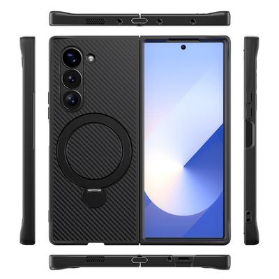 Luxury Carbon Fiber Texture MagSafe Case for Samsung Galaxy Z Fold 6 5 4 3 5G 360 ° Rotating Bracket Shockproof Protective Cover